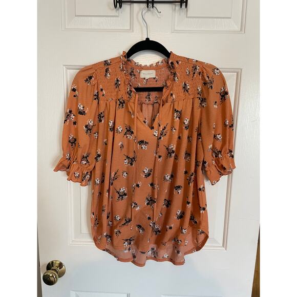 Melloday Medium Blouse Floral Ruffle Half Sleeve Style CET204681-TM Orange White - Picture 1 of 9